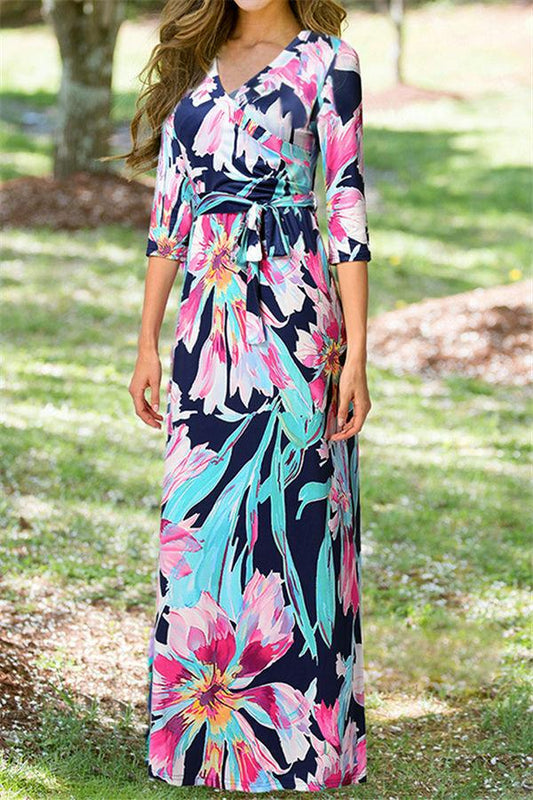 Creamtopmall Floral Half Sleeve Maxi Dress