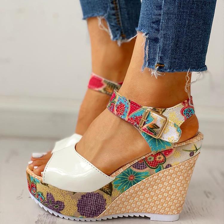 Creamtopmall Floral Peep-toe Platform Wedge Sandals