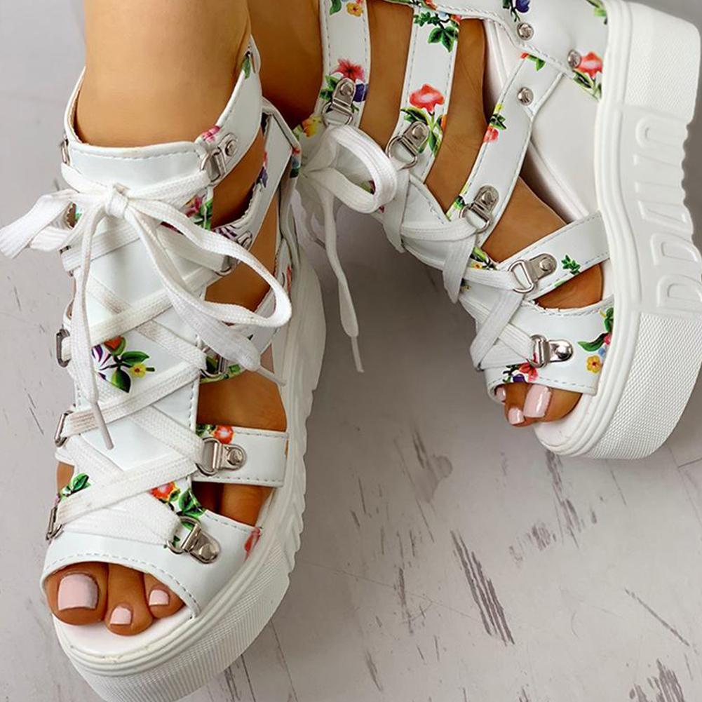 Creamtopmall Floral Tape Leisure Wedges Sandals