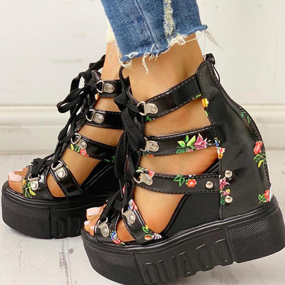 Creamtopmall Floral Tape Leisure Wedges Sandals