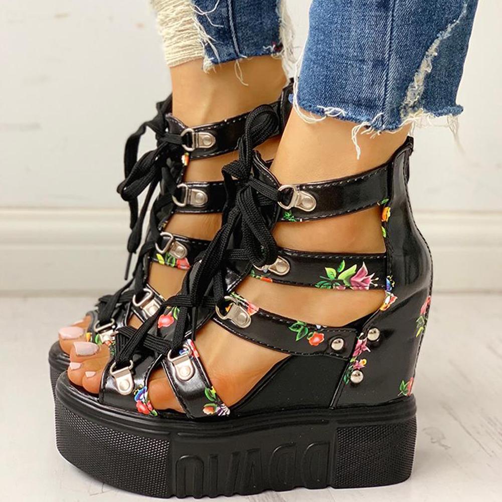 Creamtopmall Floral Tape Leisure Wedges Sandals