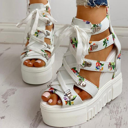 Creamtopmall Floral Tape Leisure Wedges Sandals