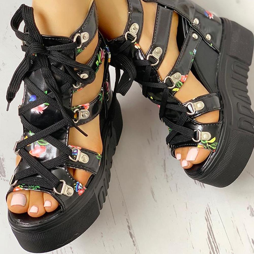 Creamtopmall Floral Tape Leisure Wedges Sandals