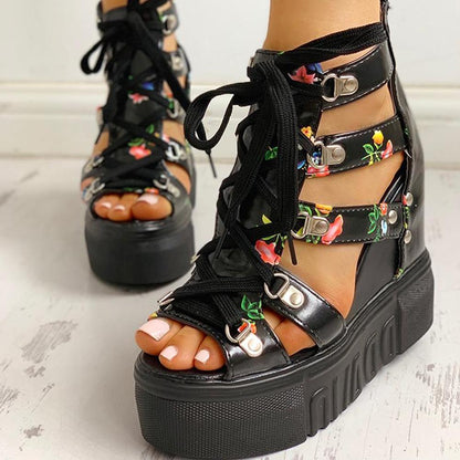 Creamtopmall Floral Tape Leisure Wedges Sandals