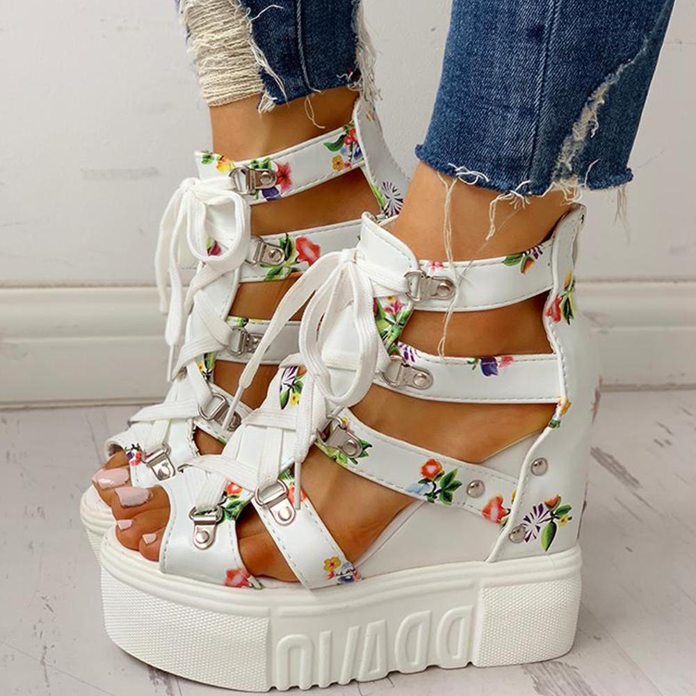 Creamtopmall Floral Tape Leisure Wedges Sandals