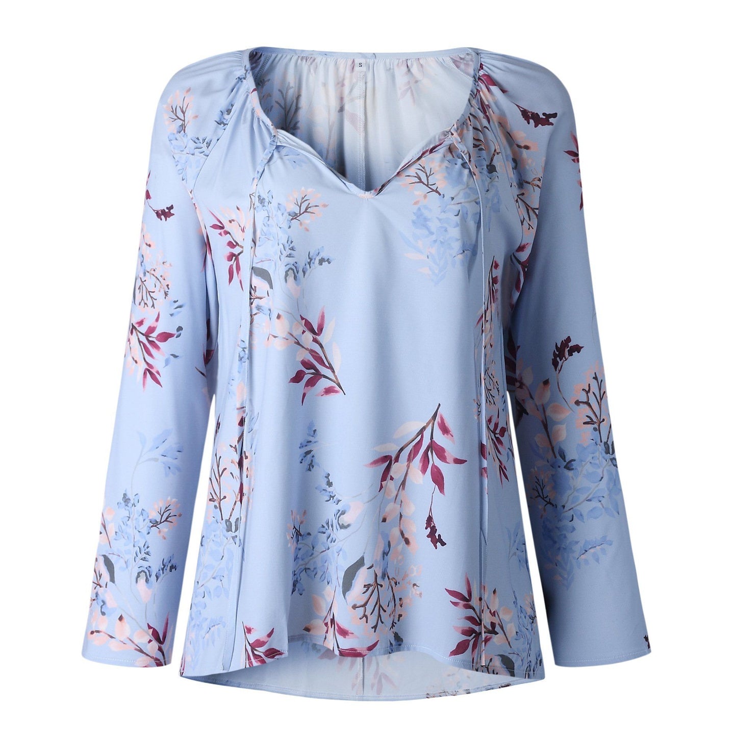 Creamtopmall Floral V Neck Lace Up Blouse