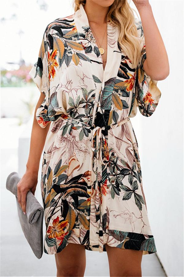 Creamtopmall Floral V Neck Lace Up Dress