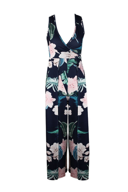 creamtopmall Floral V Neck Slit Jumpsuit