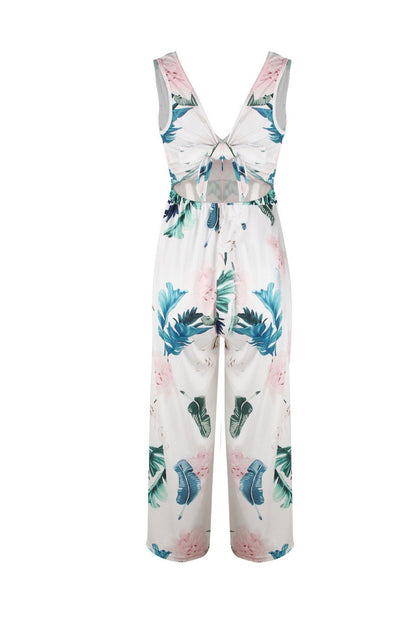 creamtopmall Floral V Neck Slit Jumpsuit