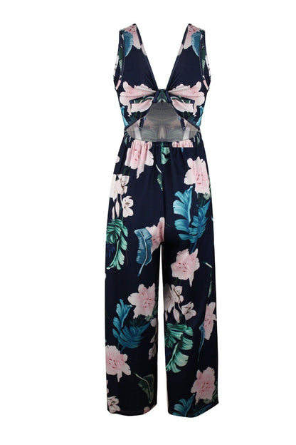 creamtopmall Floral V Neck Slit Jumpsuit