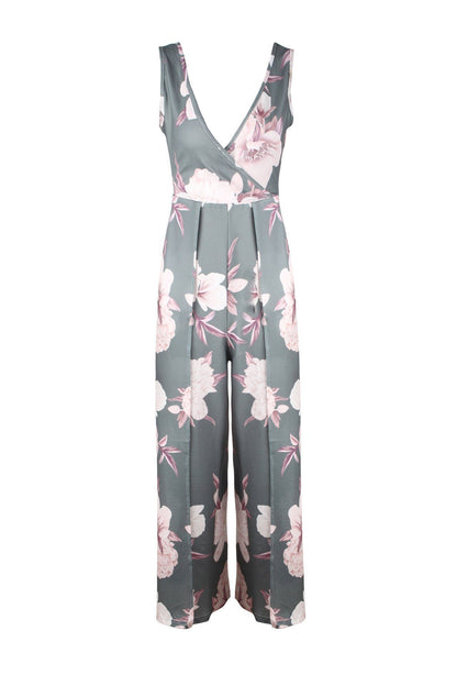 creamtopmall Floral V Neck Slit Jumpsuit