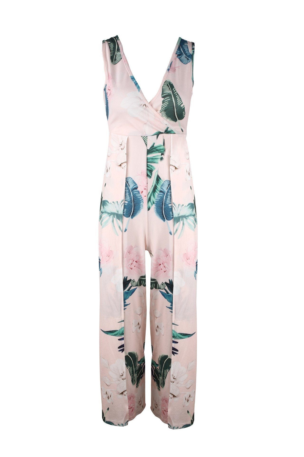 creamtopmall Floral V Neck Slit Jumpsuit