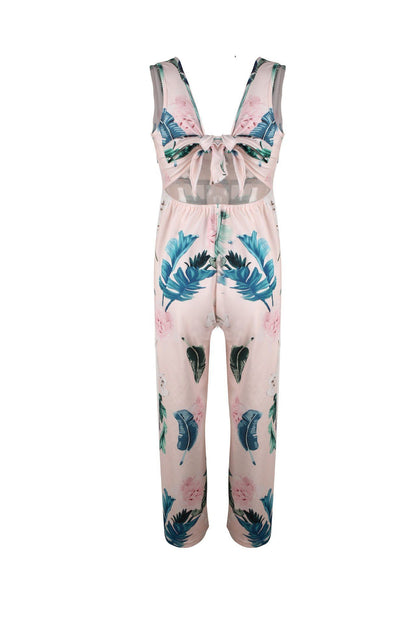 creamtopmall Floral V Neck Slit Jumpsuit