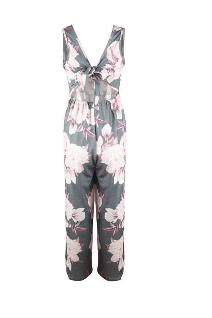 creamtopmall Floral V Neck Slit Jumpsuit