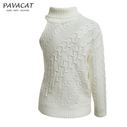 Creamtopmall Frost Cable Knit One Sleeve Sweater - White