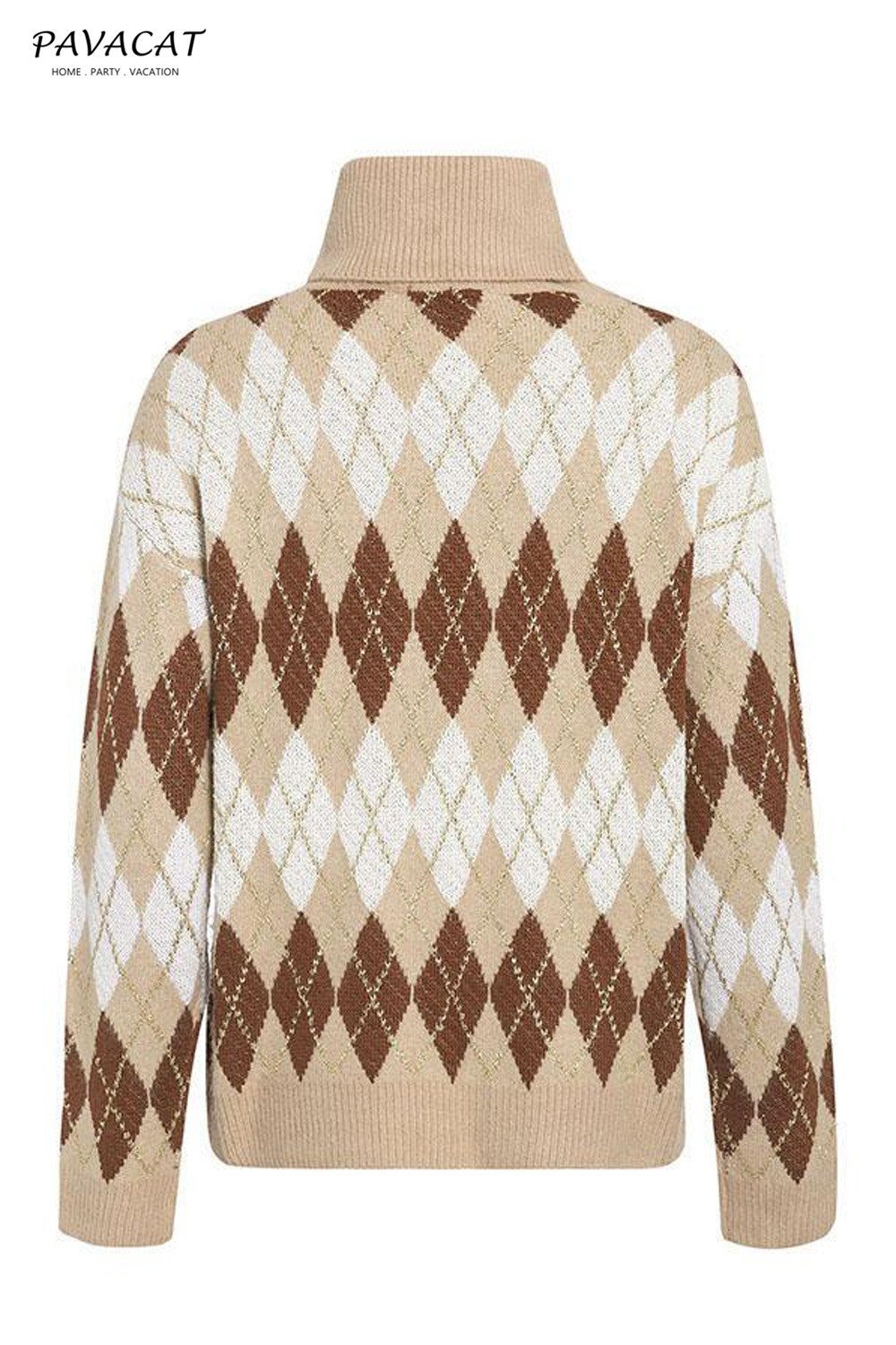 Creamtopmall Geometrical Turtle Neck Thick Pullover