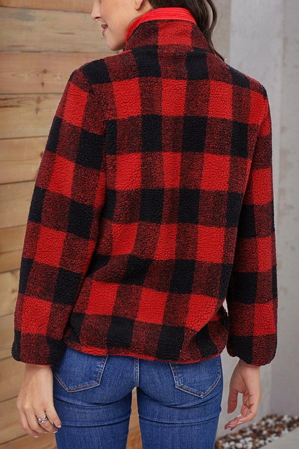 Creamtopmall High-collar Checked Plush Plaid Sweater