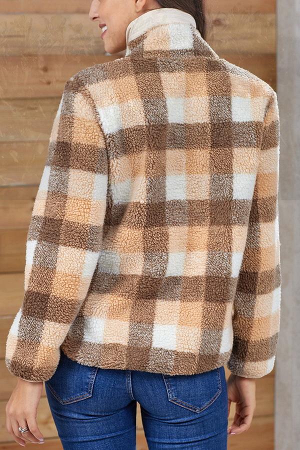 Creamtopmall High-collar Checked Plush Plaid Sweater