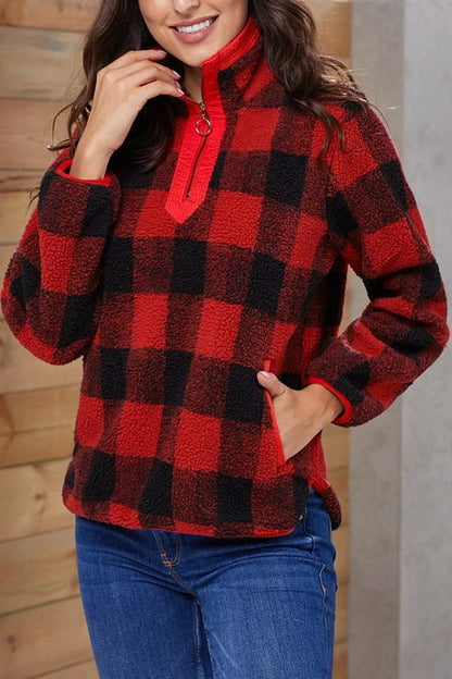 Creamtopmall High-collar Checked Plush Plaid Sweater