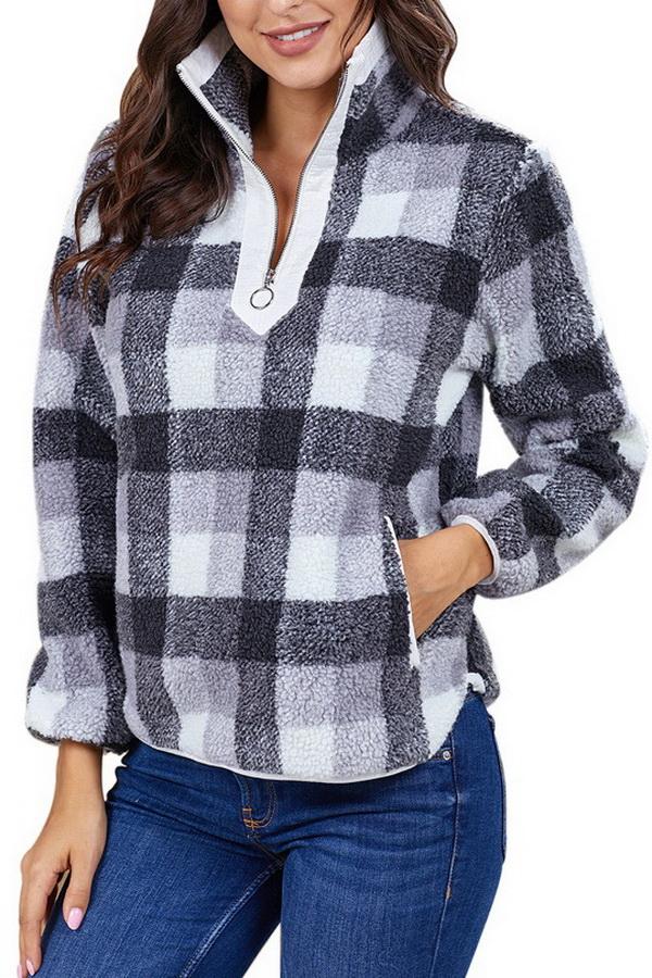 Creamtopmall High-collar Checked Plush Plaid Sweater