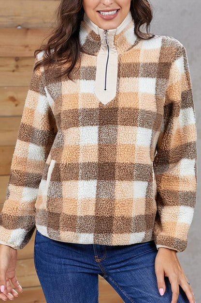 Creamtopmall High-collar Checked Plush Plaid Sweater