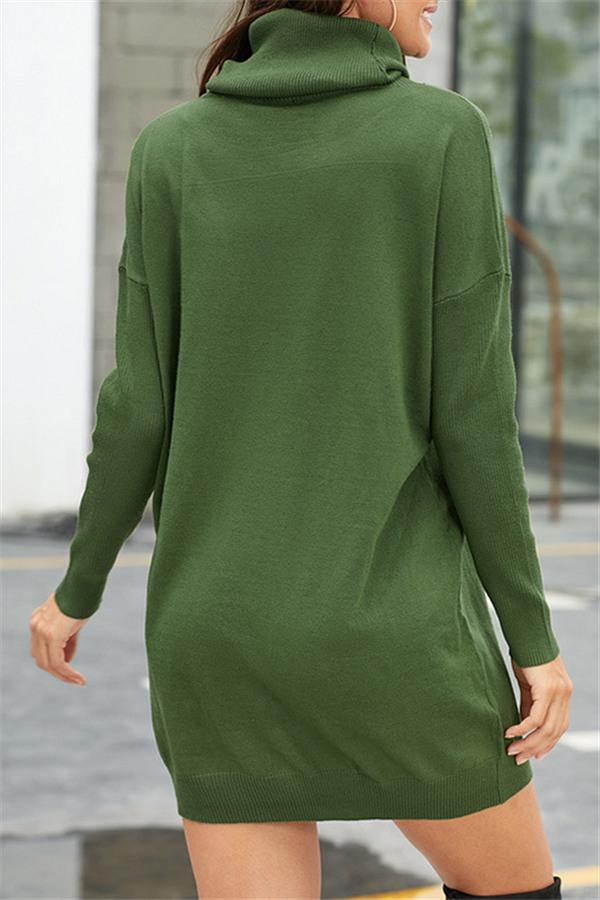 Creamtopmall High Neck Belt Sweater Dress