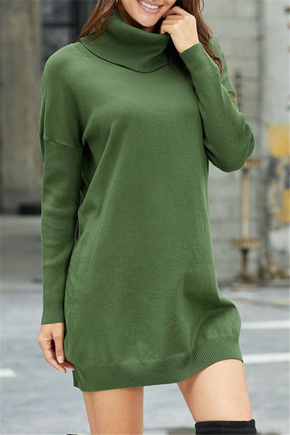 Creamtopmall High Neck Belt Sweater Dress