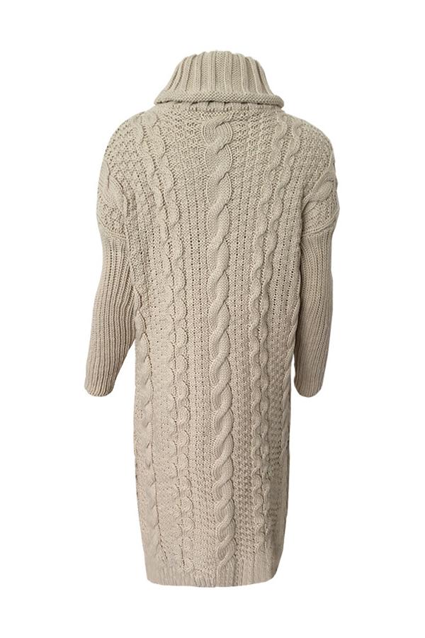 Creamtopmall High Neck Cable Knit Slit Sweater Dress