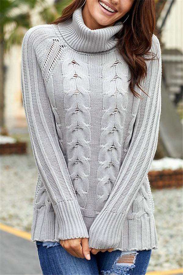 Creamtopmall High Neck Cable Knit Sweater