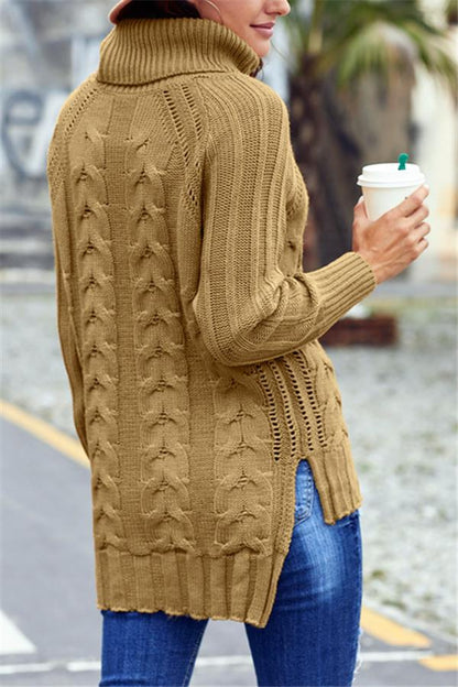 Creamtopmall High Neck Cable Knit Sweater