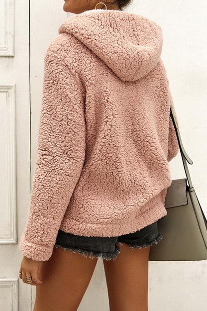 Creamtopmall High Neck Zip Plush Sweatshirt