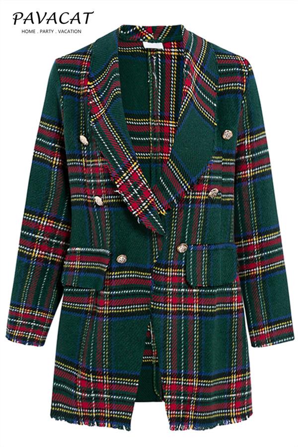 Creamtopmall High Street Tweed Chic Plaid Blazer