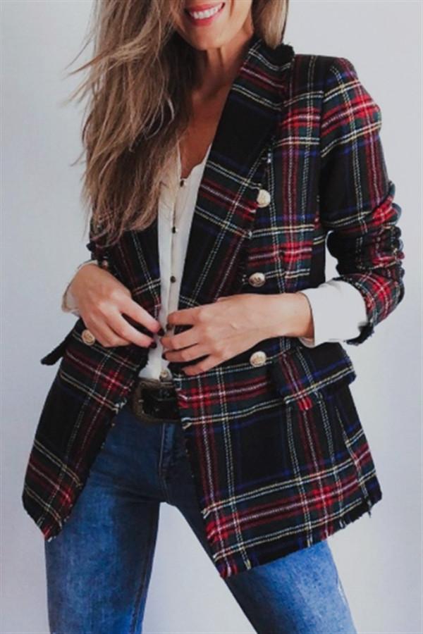 Creamtopmall High Street Tweed Chic Plaid Blazer