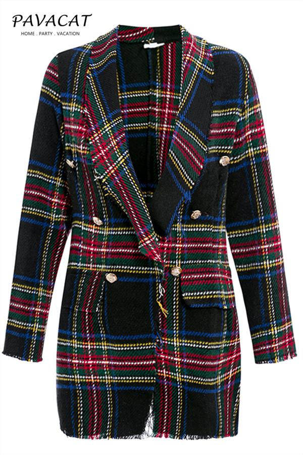 Creamtopmall High Street Tweed Chic Plaid Blazer