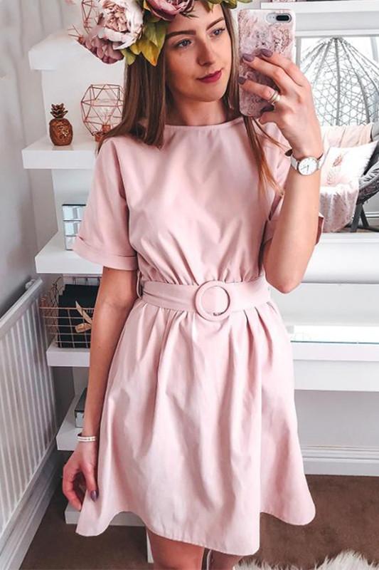 Creamtopmall High Waist Belt Batwing Sleeve Short Dress