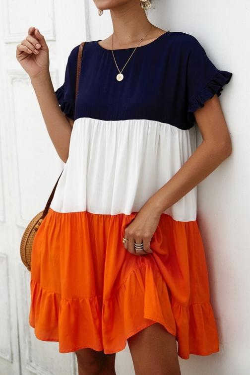 Creamtopmall High Waisted  Short Sleeve A-Line Dress