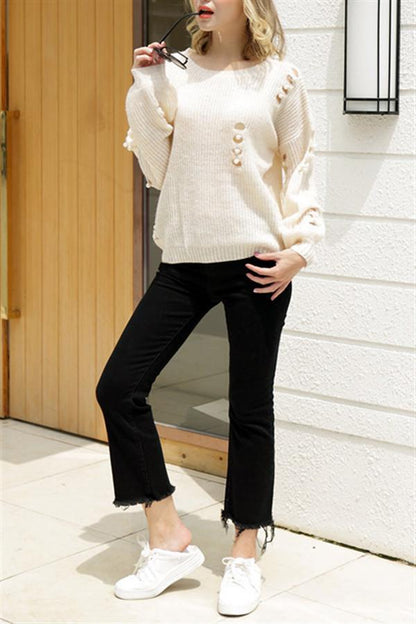 Creamtopmall Hollow Out Pearls Pullover