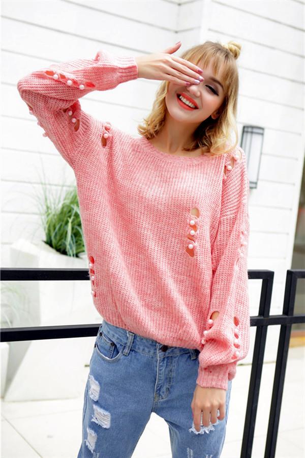 Creamtopmall Hollow Out Pearls Pullover