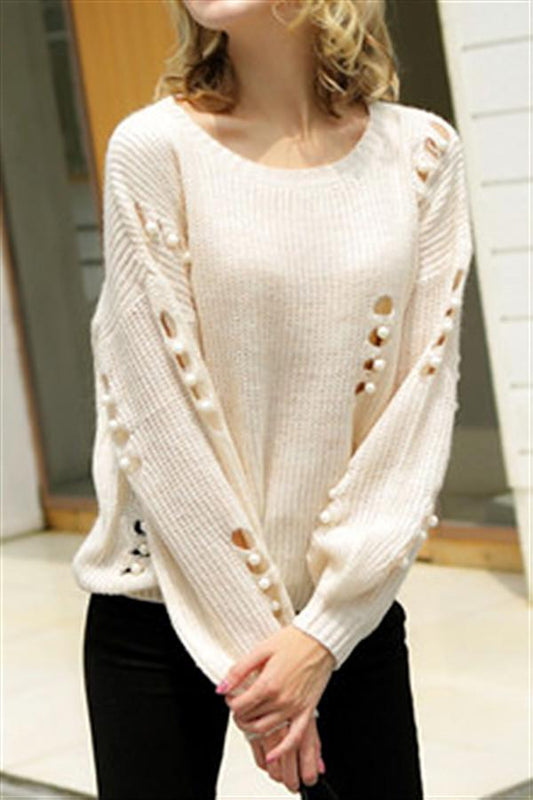 Creamtopmall Hollow Out Pearls Pullover