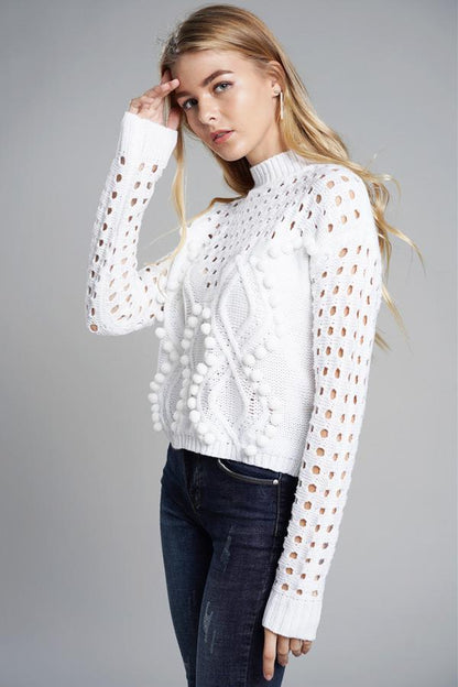 Creamtopmall Hollow Out Pompom Knitting Sweater