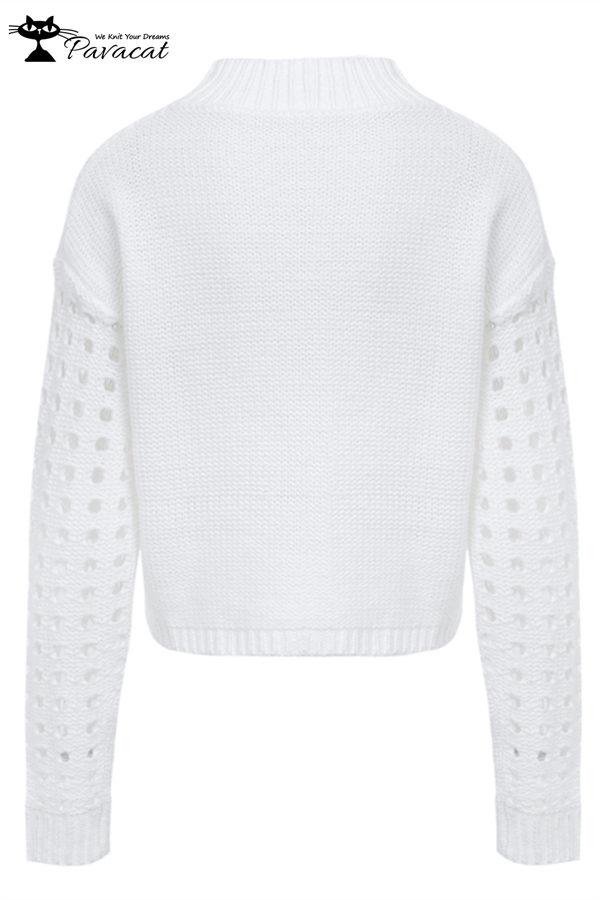 Creamtopmall Hollow Out Pompom Knitting Sweater