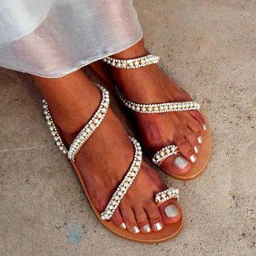 Creamtopmall Imitation Pearl Pu Sandals Flip-flops Summer Sandals