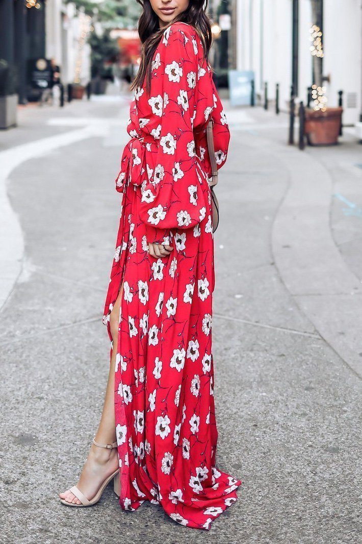 Creamtopmall Wondrous Floral Deep V Maxi Dress