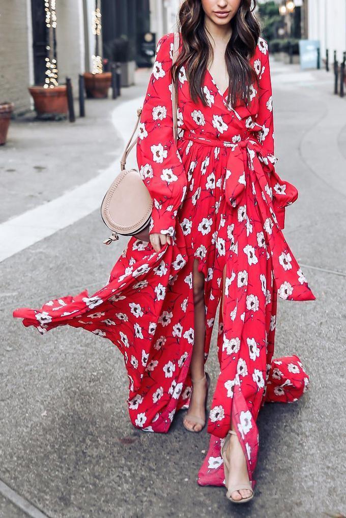 Creamtopmall Wondrous Floral Deep V Maxi Dress