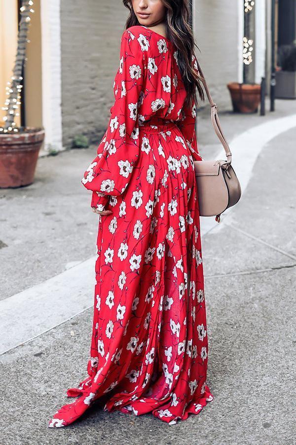 Creamtopmall Wondrous Floral Deep V Maxi Dress