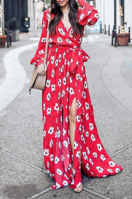 Creamtopmall Wondrous Floral Deep V Maxi Dress