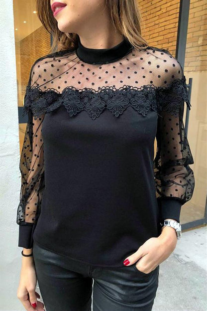 Creamtopmall Lace Hollow Out Long Sleeve Top