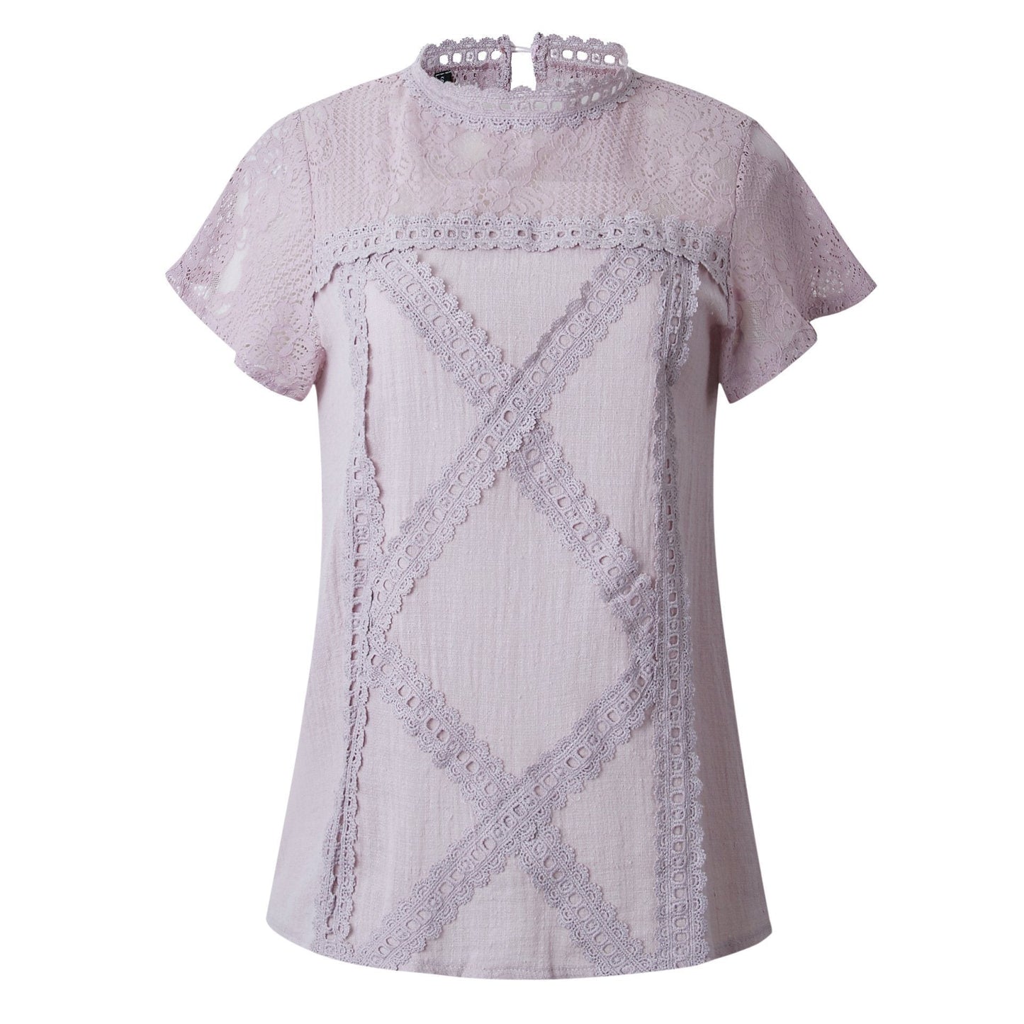 Creamtopmall Lace Hollow Out Round Neck Tee