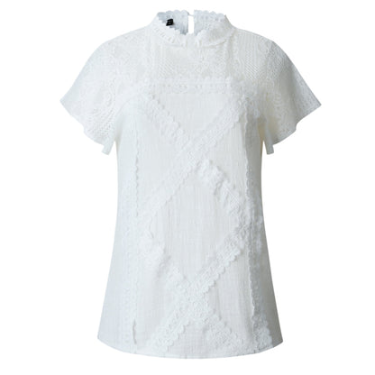 Creamtopmall Lace Hollow Out Round Neck Tee