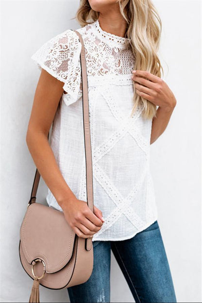 Creamtopmall Lace Hollow Out Round Neck Tee